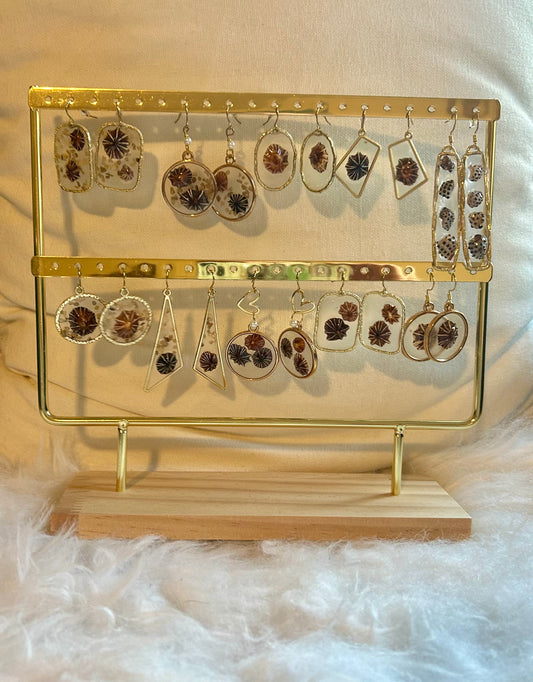 Opihi, Sand, and Shells Resin Bezel Earrings 14 K