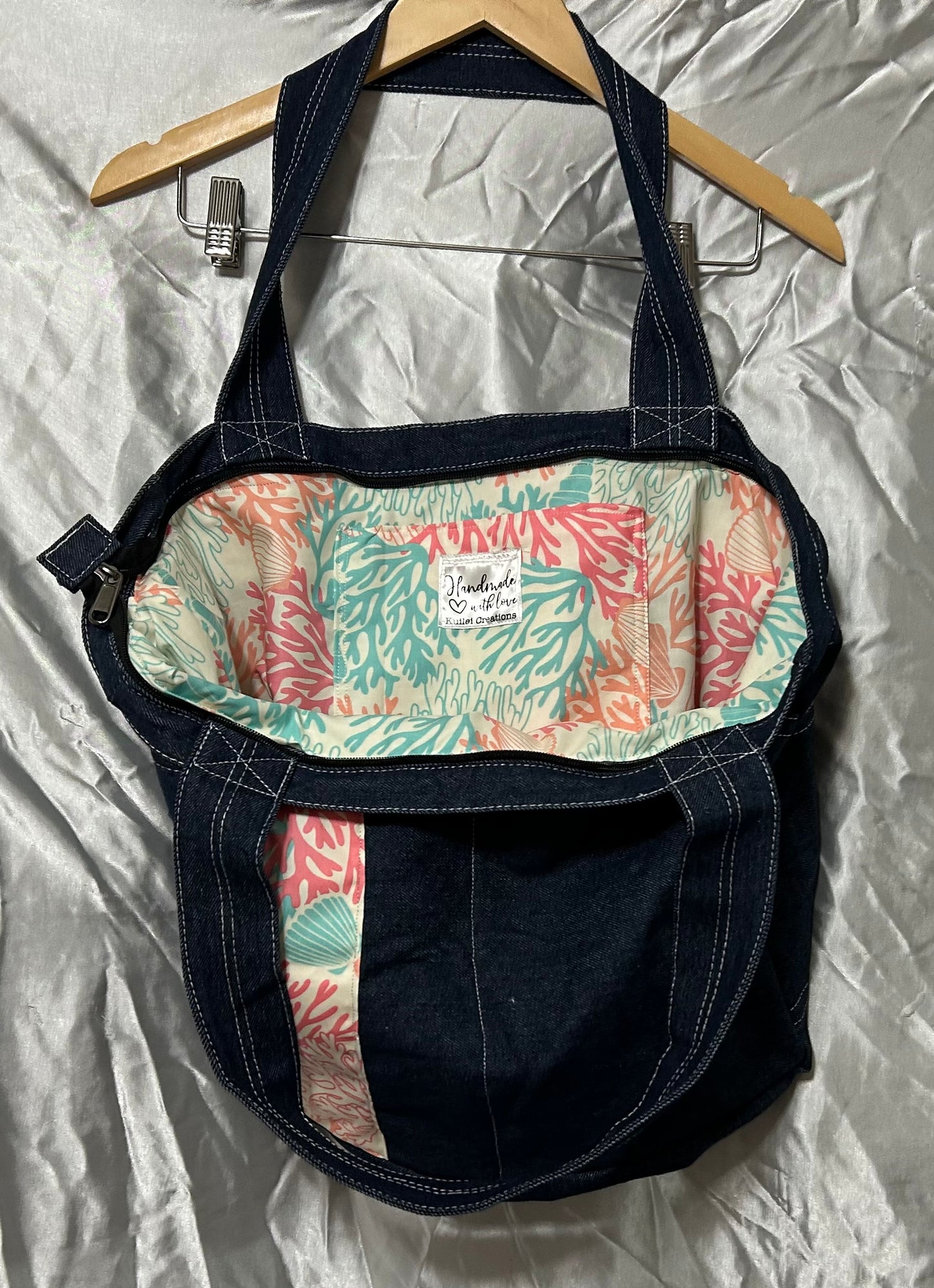 Shells and Coral Reversible Denim Bag