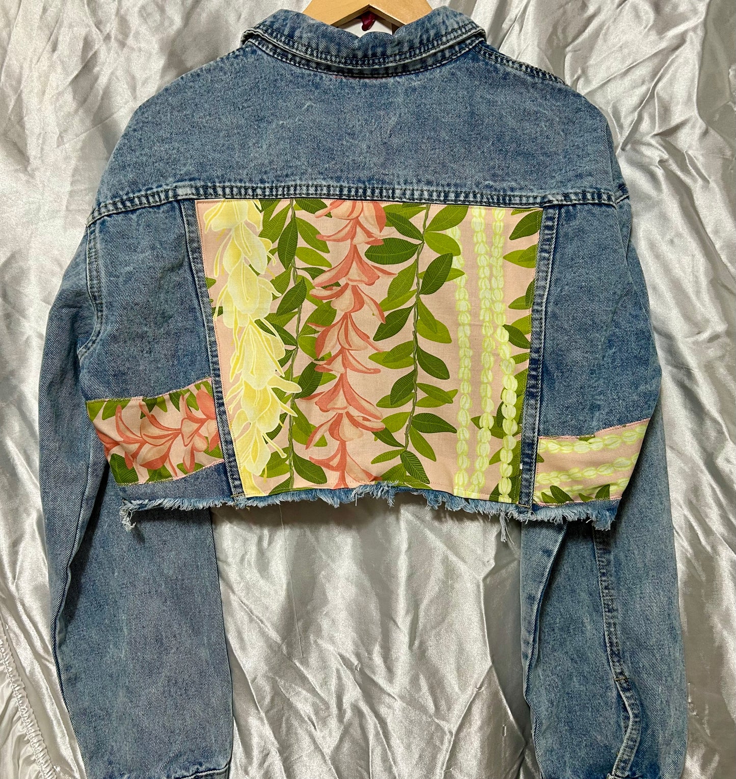 Plumeria Ginger Leis Cropped Denim Jacket