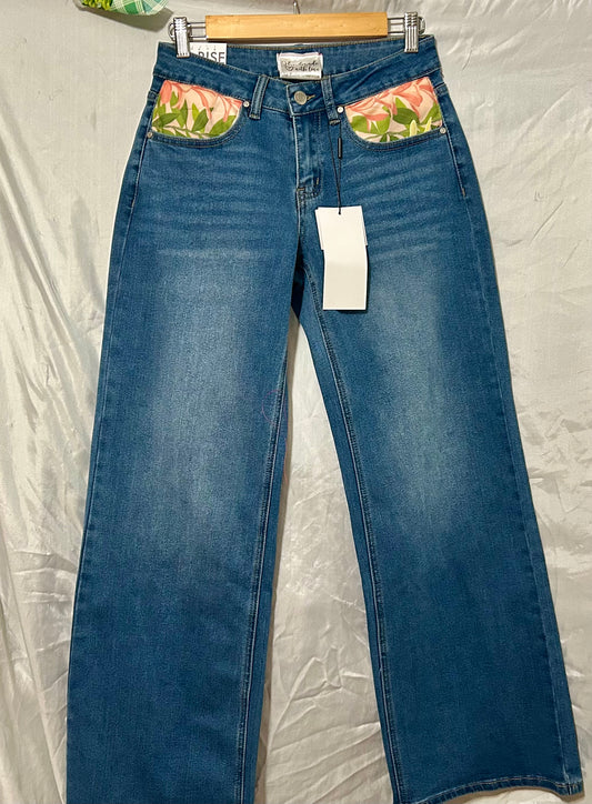Wide Leg Plumeria Jeans