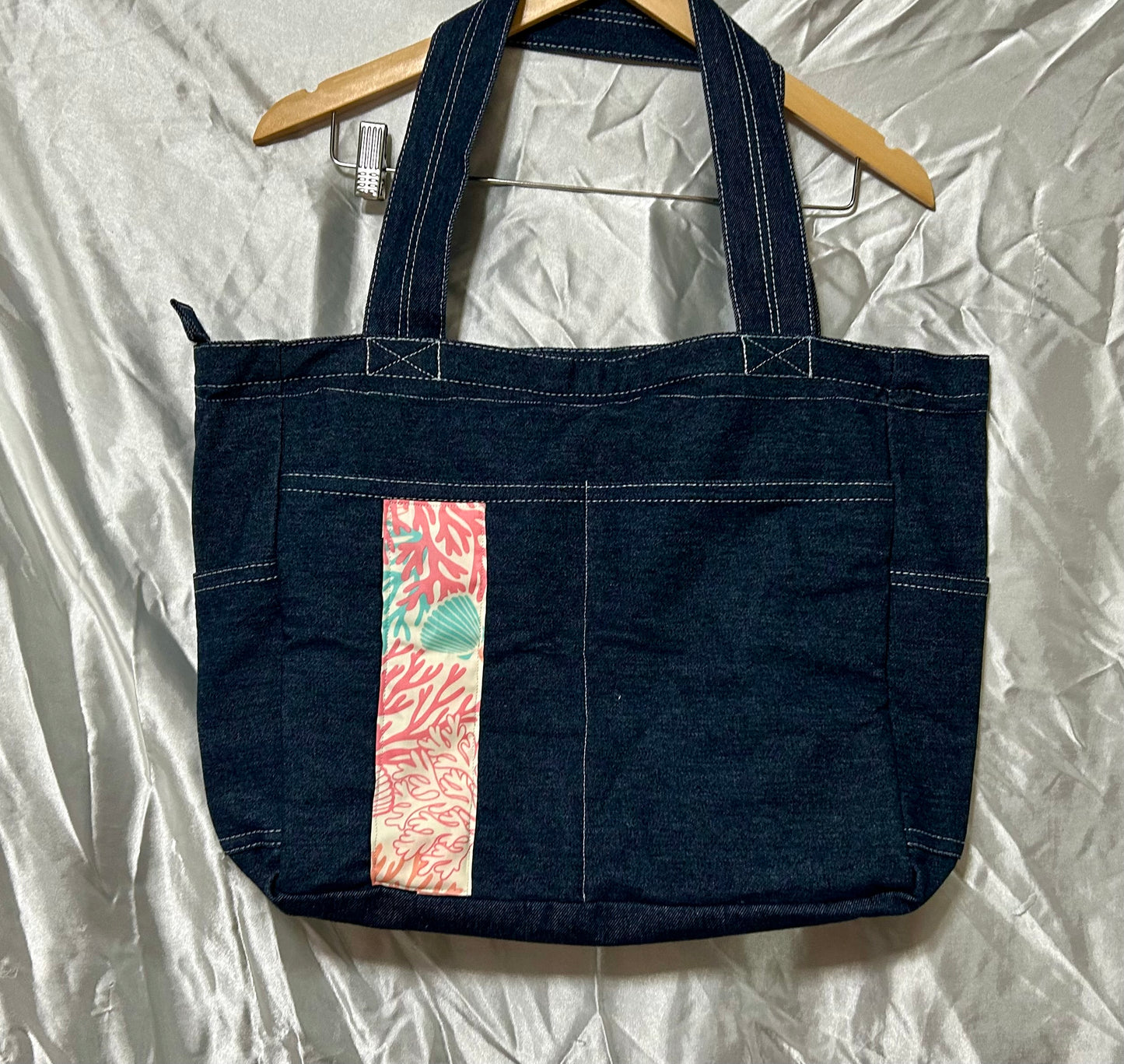 Shells and Coral Reversible Denim Bag