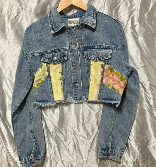 Plumeria Ginger Leis Cropped Denim Jacket