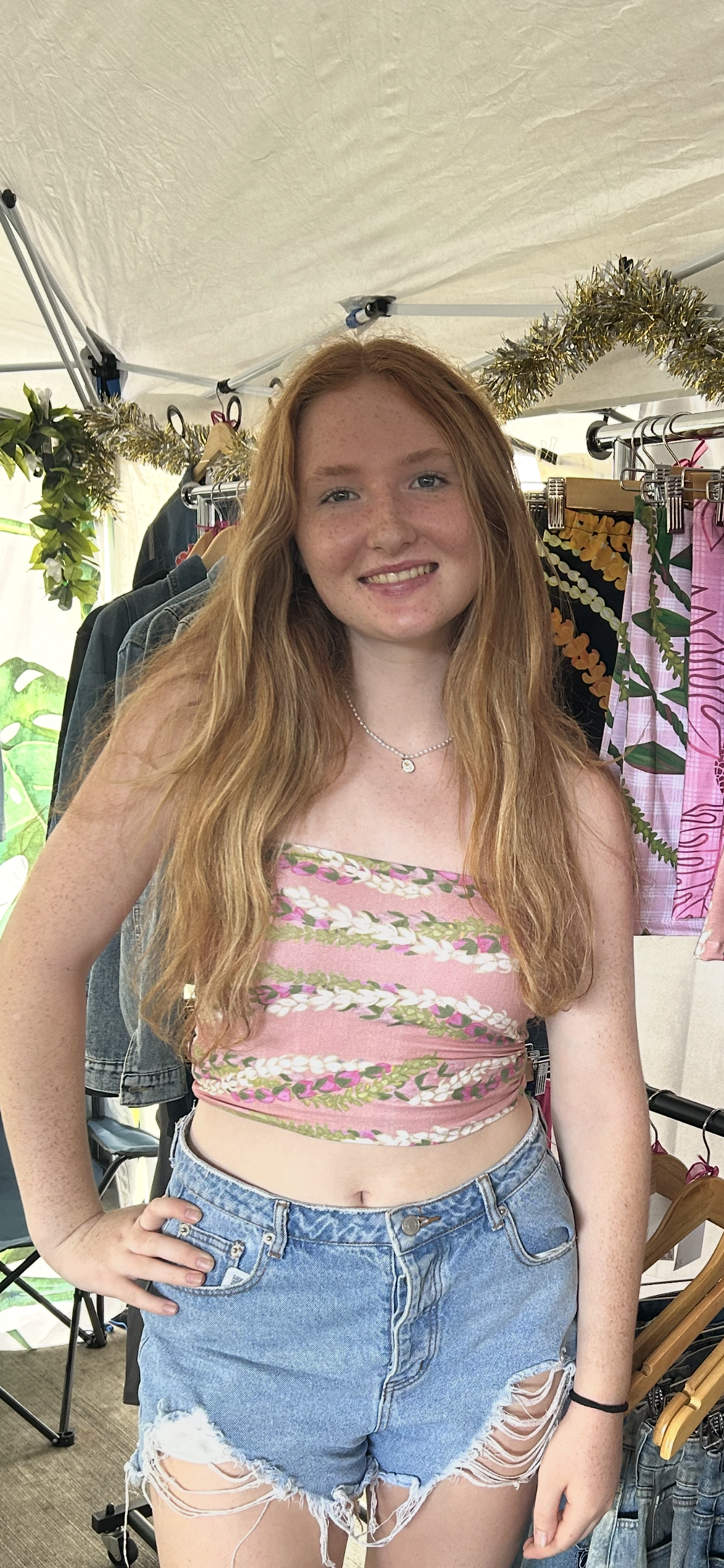 Pink Rose Pakalana Lei Print Tubetop