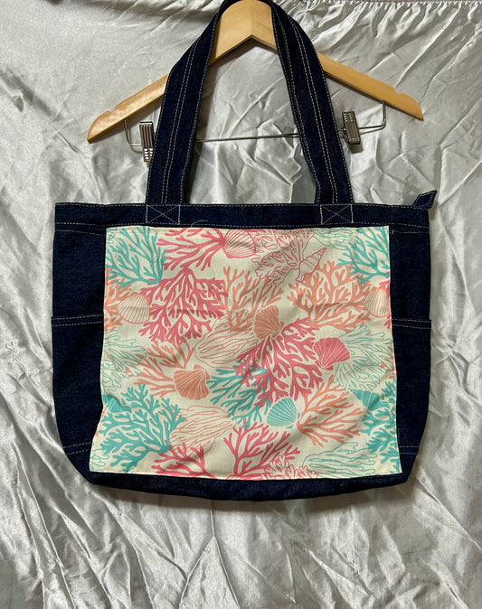Shells and Coral Reversible Denim Bag