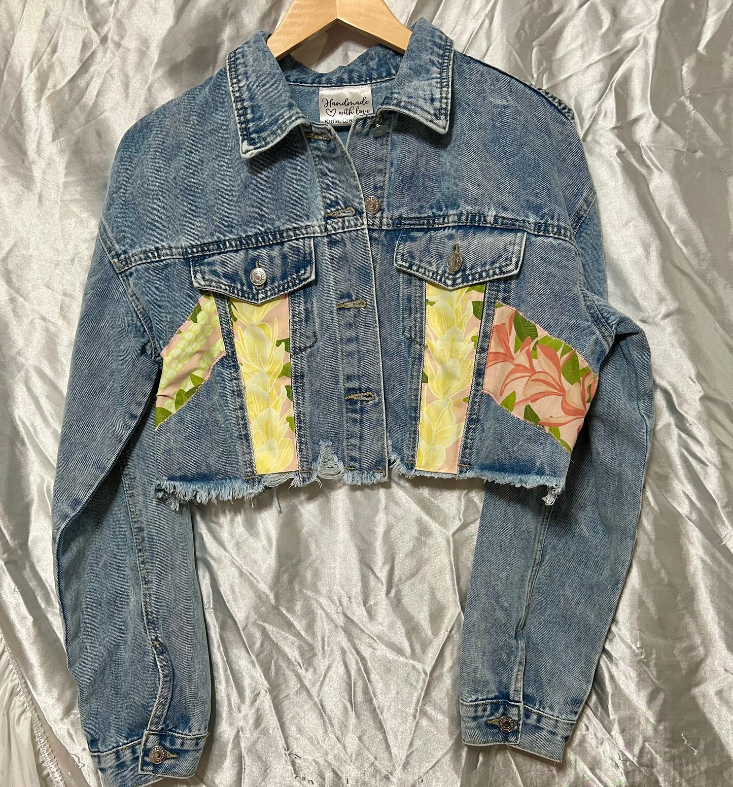 Plumeria Ginger Leis Cropped Denim Jacket