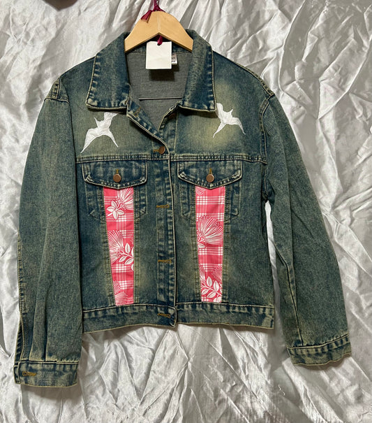 Pink Palaka Heart ‘Iwa Bird Denim Jacket